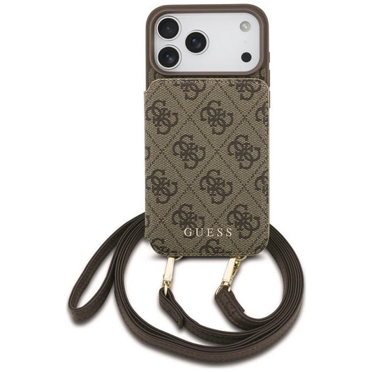 Калъф за Apple iPhone 18 Pro / 17 Pro, Guess, 4G Crossbody Cardslot, кафяво