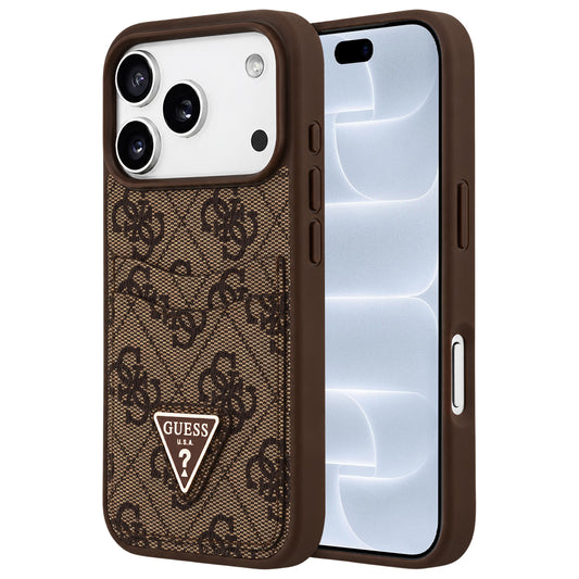 Калъф за Apple iPhone 18 Pro / 17 Pro, Guess, 4G Double Card Triangle, кафяво