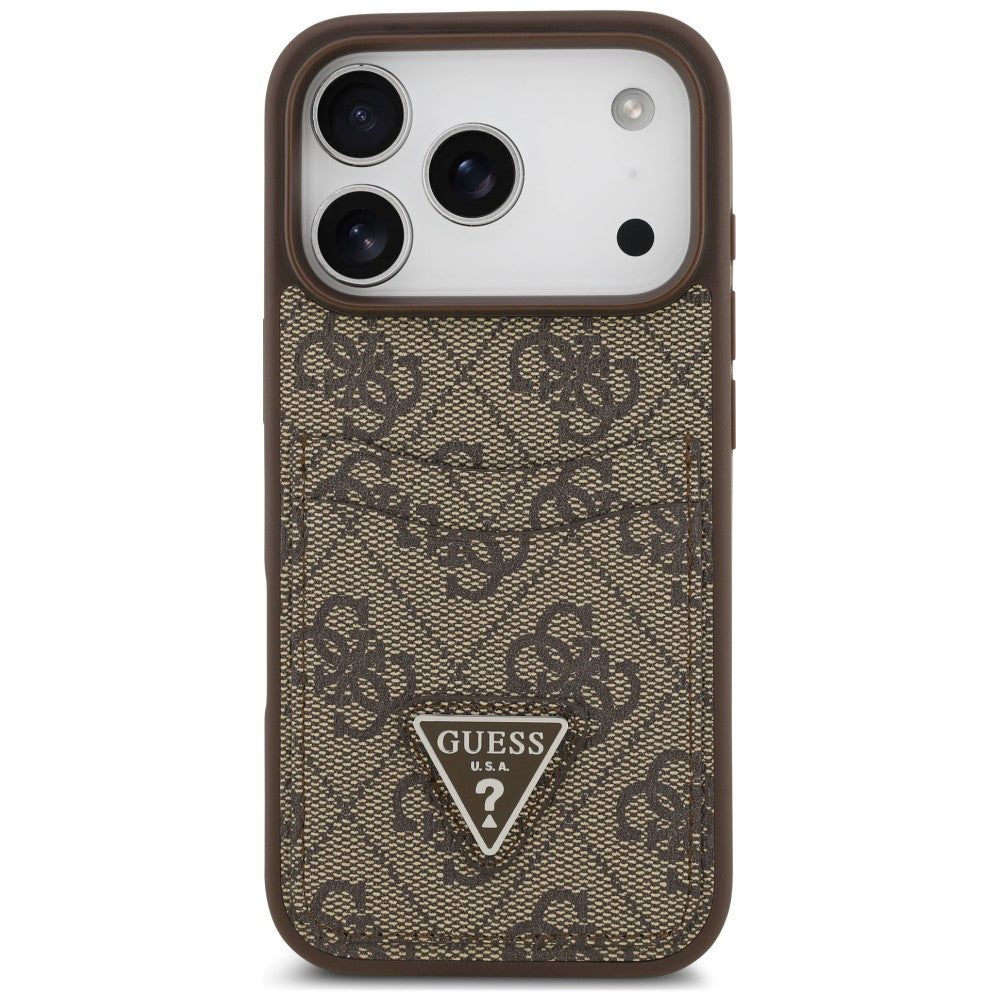 Калъф за Apple iPhone 18 Pro / 17 Pro, Guess, 4G Double Card Triangle, кафяво