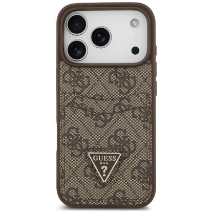 Калъф за Apple iPhone 18 Pro / 17 Pro, Guess, 4G Double Card Triangle, кафяво