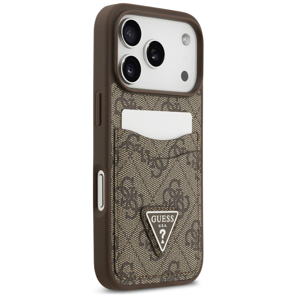 Калъф за Apple iPhone 18 Pro / 17 Pro, Guess, 4G Double Card Triangle, кафяво