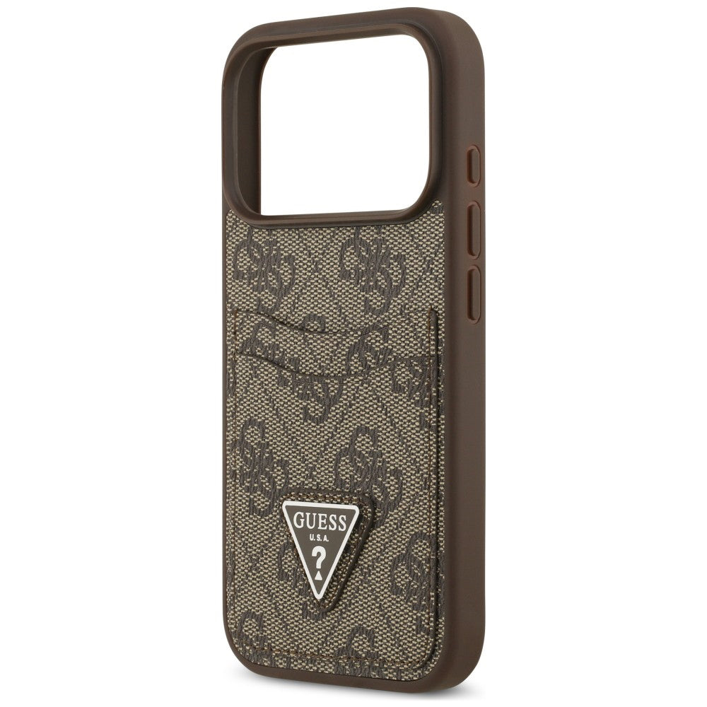 Калъф за Apple iPhone 18 Pro / 17 Pro, Guess, 4G Double Card Triangle, кафяво