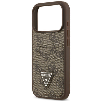 Калъф за Apple iPhone 18 Pro / 17 Pro, Guess, 4G Double Card Triangle, кафяво