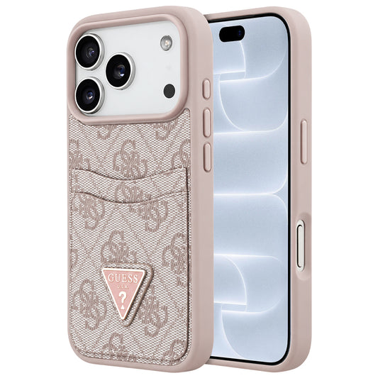 Калъф за Apple iPhone 18 Pro / 17 Pro, Guess, 4G Double Card Triangle, розов