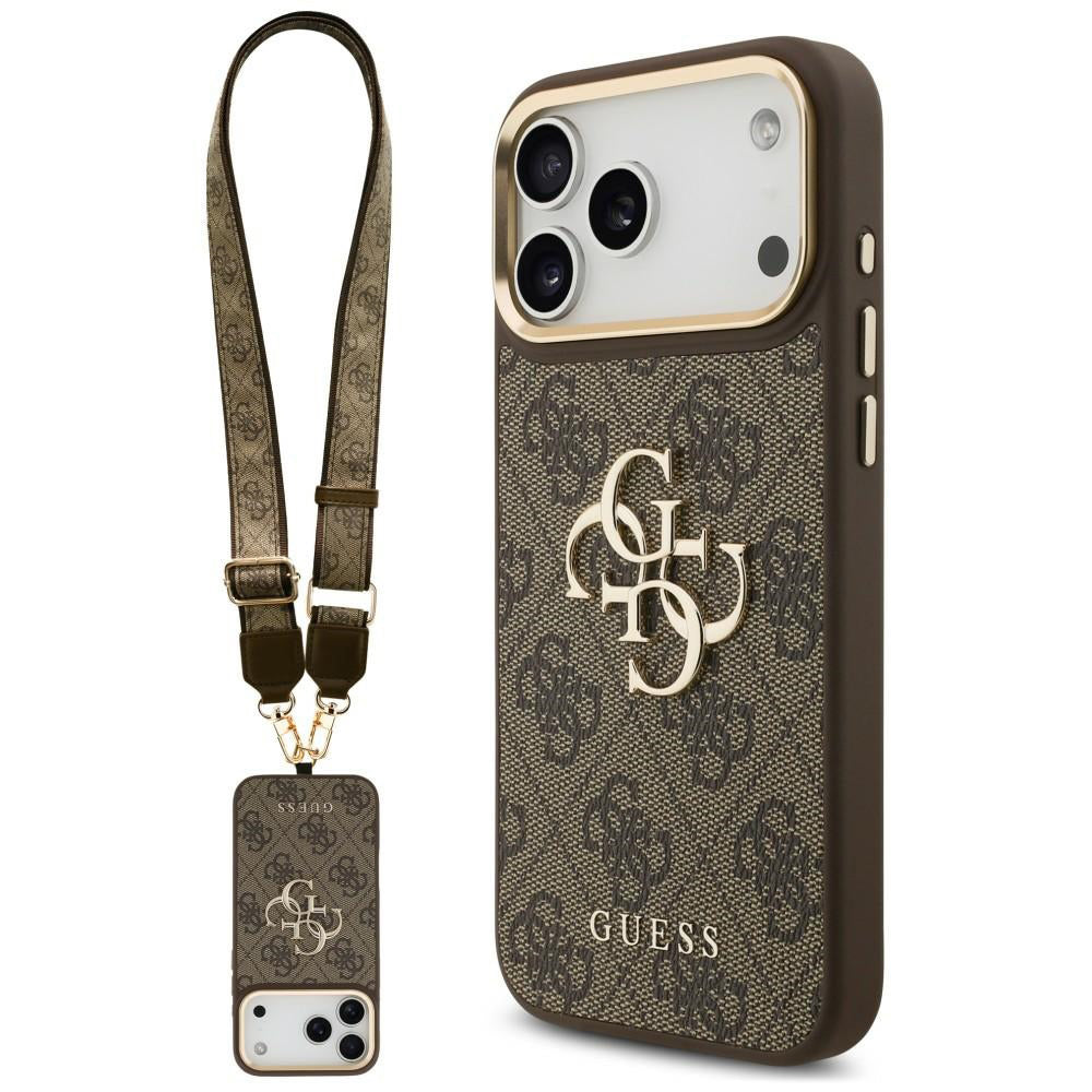 Калъф за Apple iPhone 18 Pro / 17 Pro, Guess, Big 4G Classic Logo & Big Strap Metal Buttons, кафяво