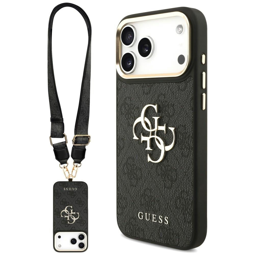 Калъф за Apple iPhone 18 Pro / 17 Pro, Guess, Big 4G Classic Logo & Big Strap Metal Buttons, черен