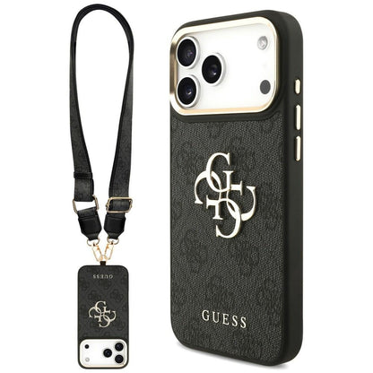 Калъф за Apple iPhone 18 Pro / 17 Pro, Guess, Big 4G Classic Logo & Big Strap Metal Buttons, черен