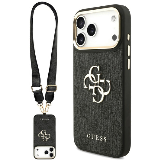 Калъф за Apple iPhone 18 Pro / 17 Pro, Guess, Big 4G Classic Logo & Big Strap Metal Buttons, черен