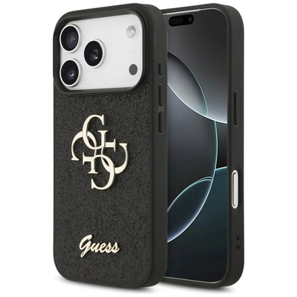 Калъф за Apple iPhone 18 Pro / 17 Pro, Guess, Fixed Glitter Big 4G, Черен