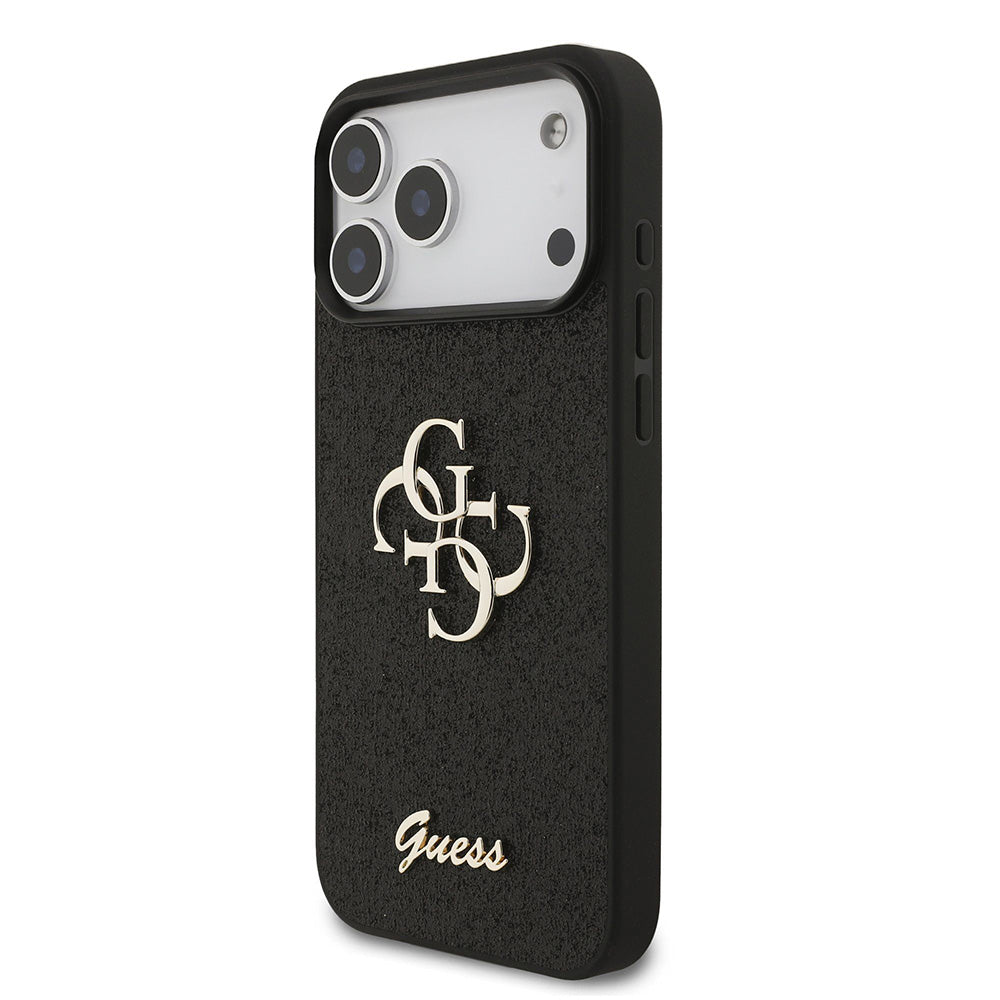 Калъф за Apple iPhone 18 Pro / 17 Pro, Guess, Fixed Glitter Big 4G, Черен