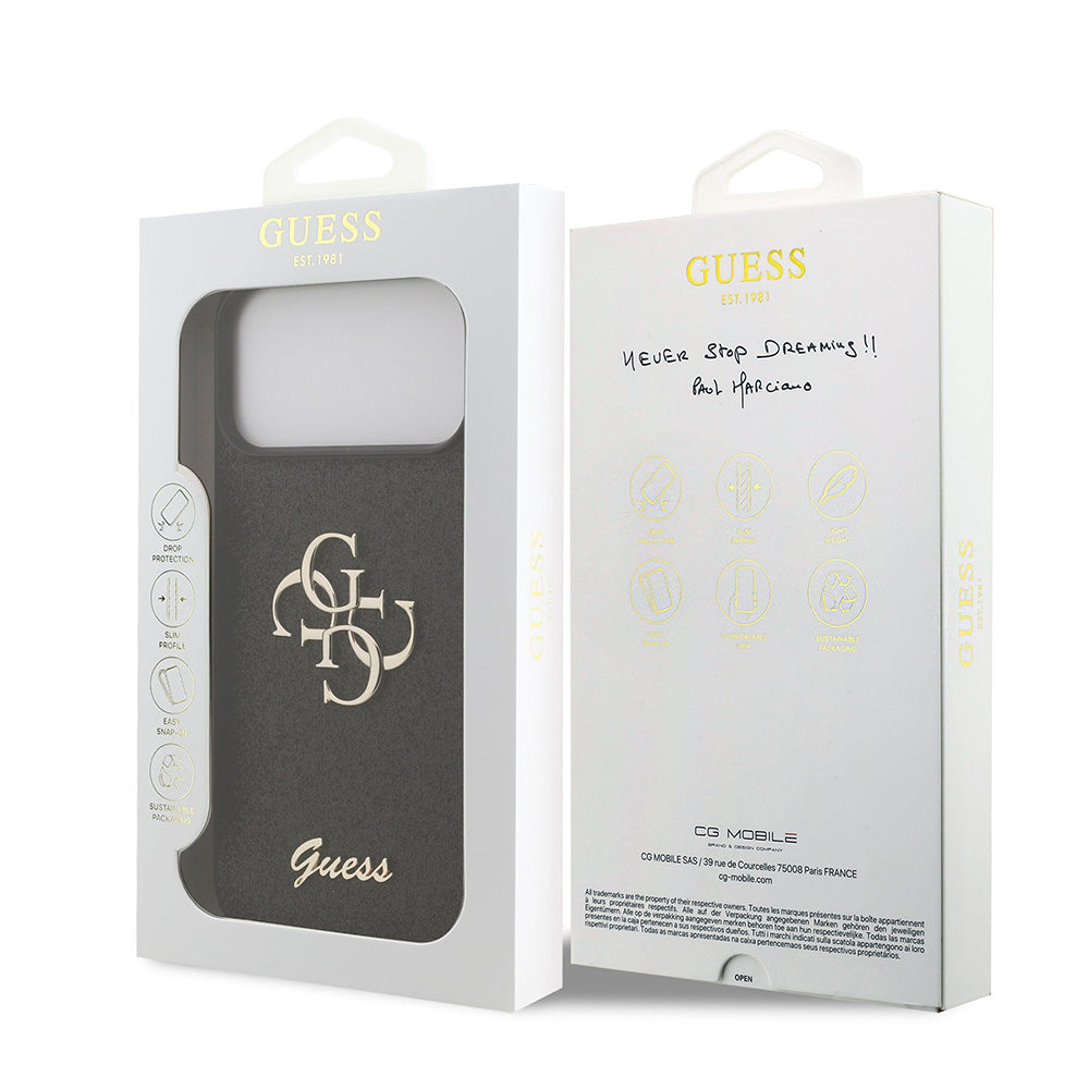 Калъф за Apple iPhone 18 Pro / 17 Pro, Guess, Fixed Glitter Big 4G, Черен