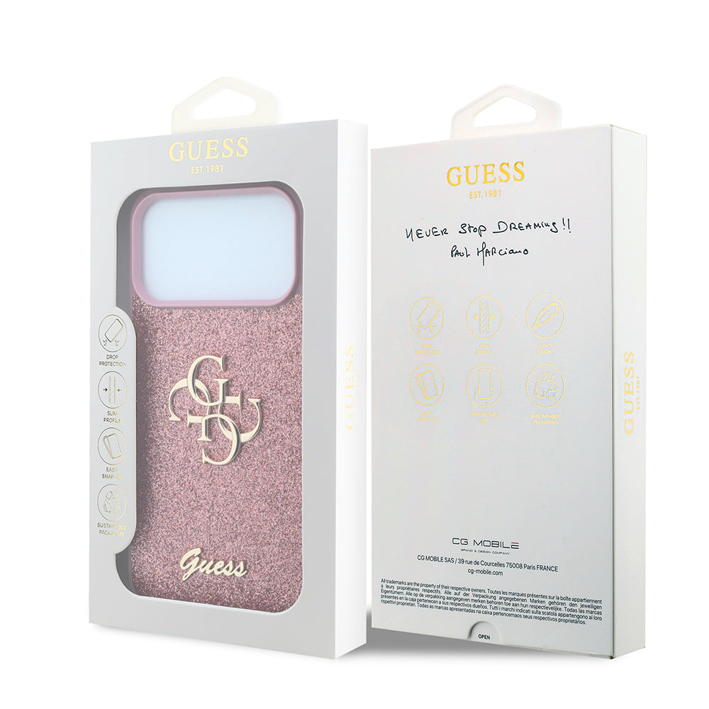 Калъф за Apple iPhone 18 Pro / 17 Pro, Guess, Fixed Glitter Big 4G, Розов