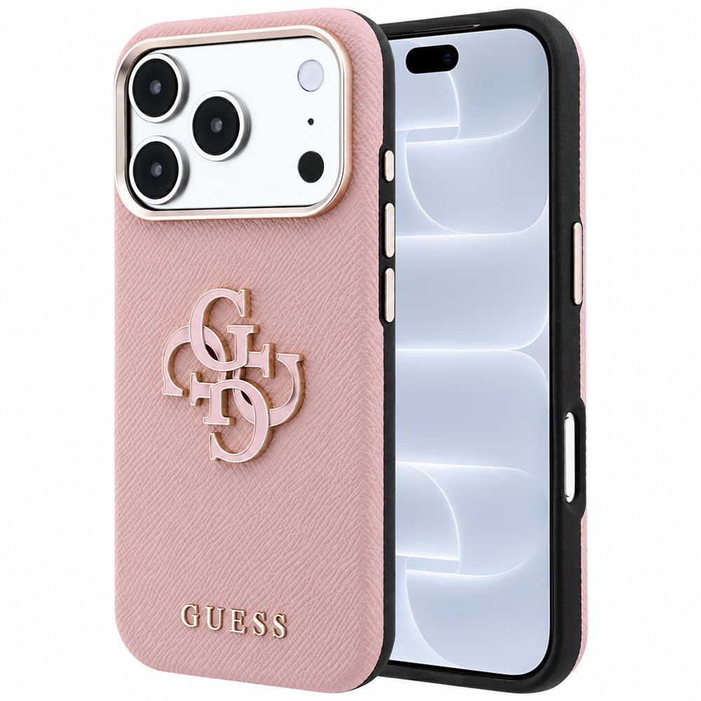 Case for Apple iPhone 18 Pro / 17 Pro, Guess, Grained Big Resin Logo, Pink