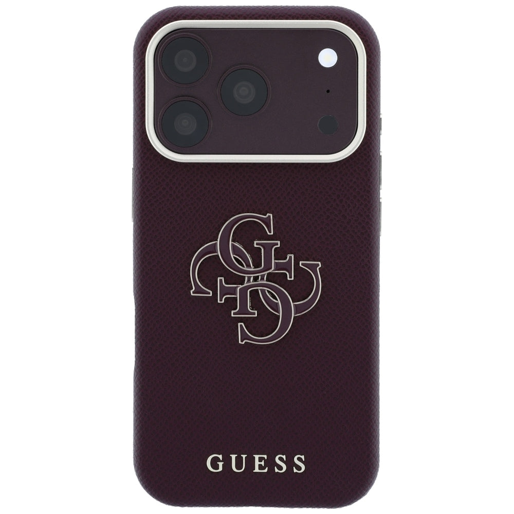 Калъф за Apple iPhone 18 Pro / 17 Pro, Guess, Гранулирано голямо лого от смола, Вишнев