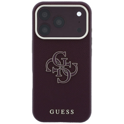 Калъф за Apple iPhone 18 Pro / 17 Pro, Guess, Гранулирано голямо лого от смола, Вишнев