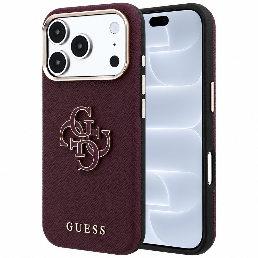 Калъф за Apple iPhone 18 Pro / 17 Pro, Guess, Гранулирано голямо лого от смола, Вишнев