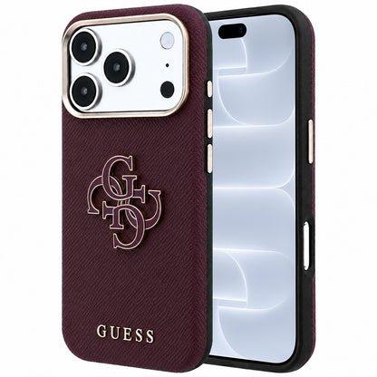 Калъф за Apple iPhone 18 Pro / 17 Pro, Guess, Гранулирано голямо лого от смола, Вишнев