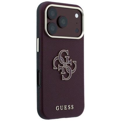 Калъф за Apple iPhone 18 Pro / 17 Pro, Guess, Гранулирано голямо лого от смола, Вишнев
