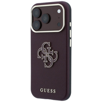 Калъф за Apple iPhone 18 Pro / 17 Pro, Guess, Гранулирано голямо лого от смола, Вишнев
