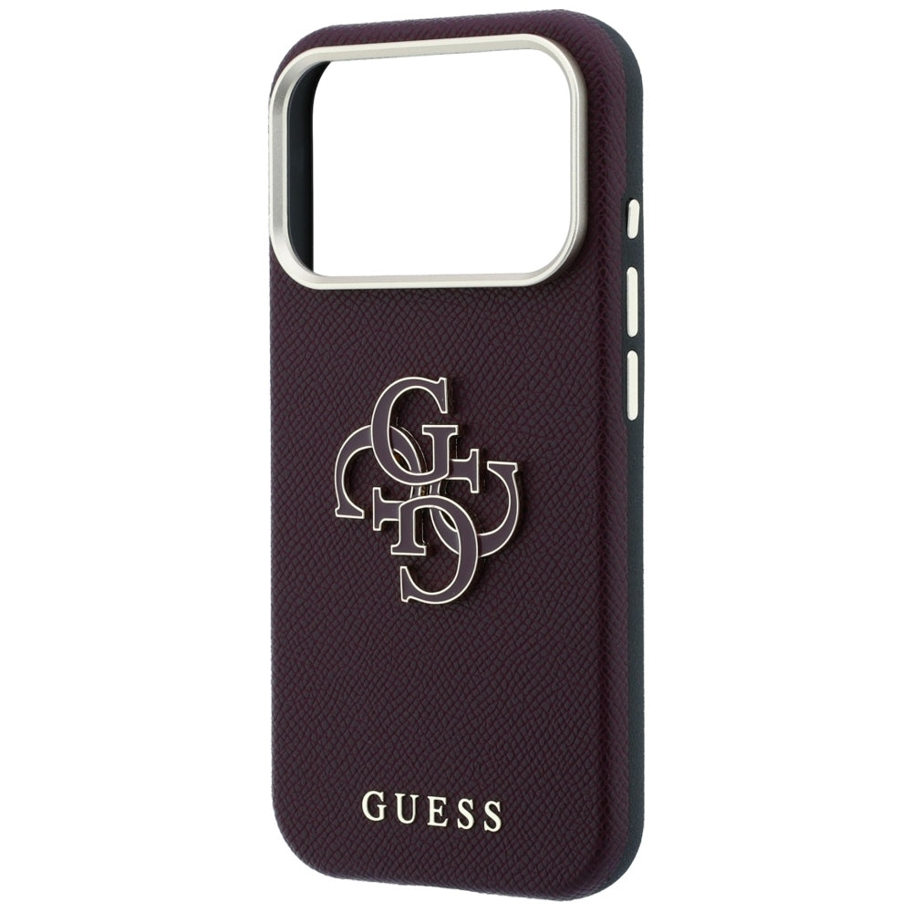 Калъф за Apple iPhone 18 Pro / 17 Pro, Guess, Гранулирано голямо лого от смола, Вишнев