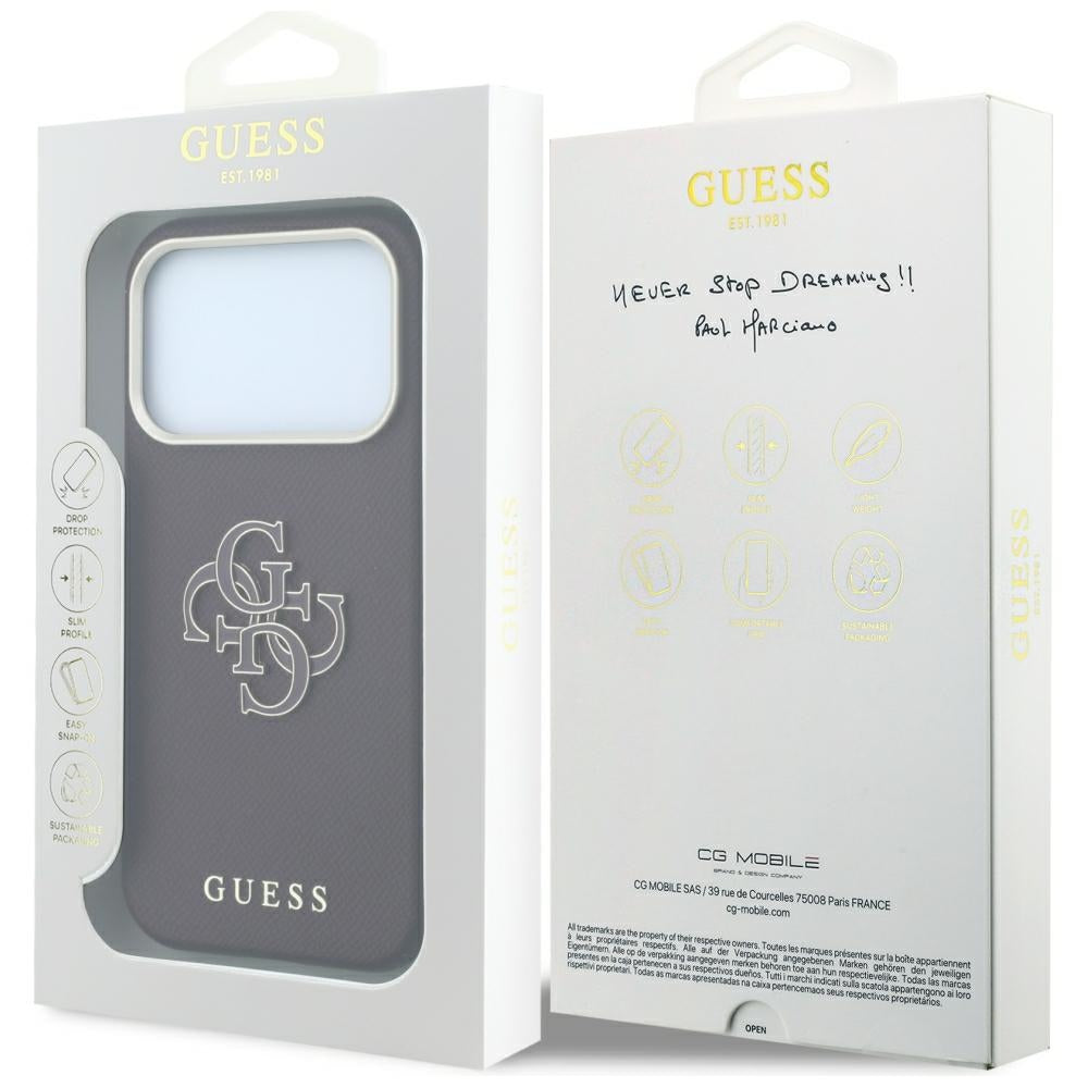 Калъф за Apple iPhone 18 Pro / 17 Pro, Guess, Гранулирано голямо лого от смола, Вишнев