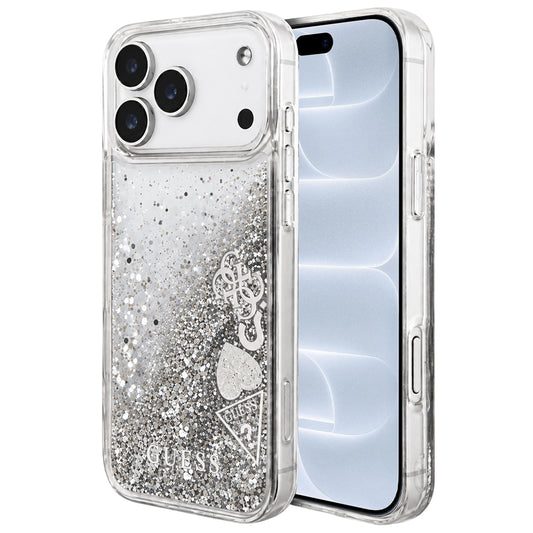 Калъф за Apple iPhone 18 Pro / 17 Pro, Guess, Liquid Glitter Charms, сребристо