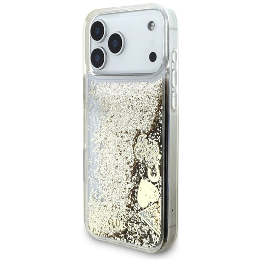 Калъф за Apple iPhone 18 Pro / 17 Pro, Guess, Liquid Glitter Charms, златисто
