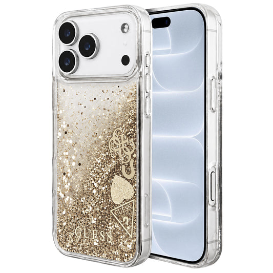 Калъф за Apple iPhone 18 Pro / 17 Pro, Guess, Liquid Glitter Charms, златисто