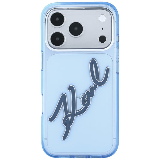 Калъф за Apple iPhone 18 Pro / 17 Pro, Karl Lagerfeld, IML Голямо подписано лого от смола и метална рамка, Син
