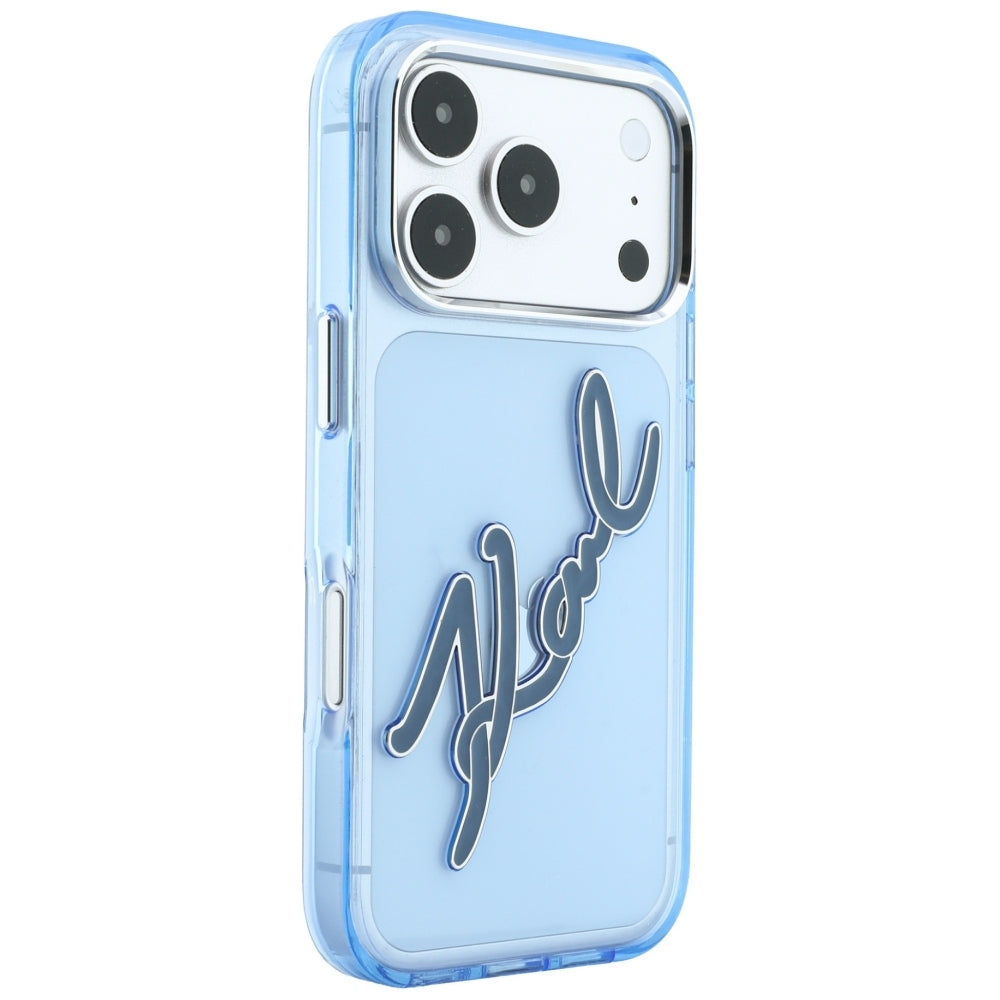 Case for Apple iPhone 18 Pro / 17 Pro, Karl Lagerfeld, IML Big Signature Resin Logo and Metal Frame, Blue