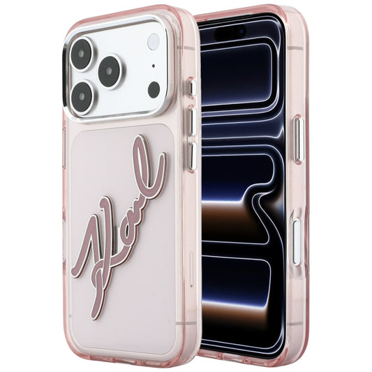 Калъф за Apple iPhone 18 Pro / 17 Pro, Karl Lagerfeld, IML Голямо подписано лого от смола и метална рамка, розов