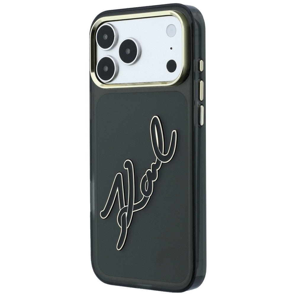 Калъф за Apple iPhone 18 Pro / 17 Pro, Karl Lagerfeld, IML Big Signature Resin Logo и метална рамка, черен