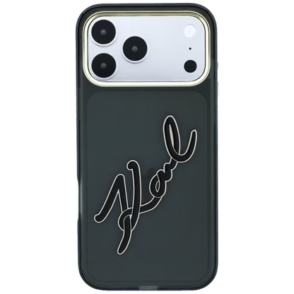 Калъф за Apple iPhone 18 Pro / 17 Pro, Karl Lagerfeld, IML Big Signature Resin Logo и метална рамка, черен
