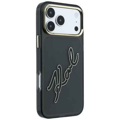Калъф за Apple iPhone 18 Pro / 17 Pro, Karl Lagerfeld, IML Big Signature Resin Logo и метална рамка, черен