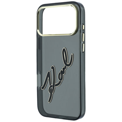 Калъф за Apple iPhone 18 Pro / 17 Pro, Karl Lagerfeld, IML Big Signature Resin Logo и метална рамка, черен