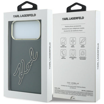 Калъф за Apple iPhone 18 Pro / 17 Pro, Karl Lagerfeld, IML Big Signature Resin Logo и метална рамка, черен