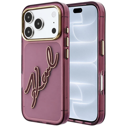 Калъф за Apple iPhone 18 Pro / 17 Pro, Karl Lagerfeld, IML Big Signature Resin Logo и метална рамка, бордо
