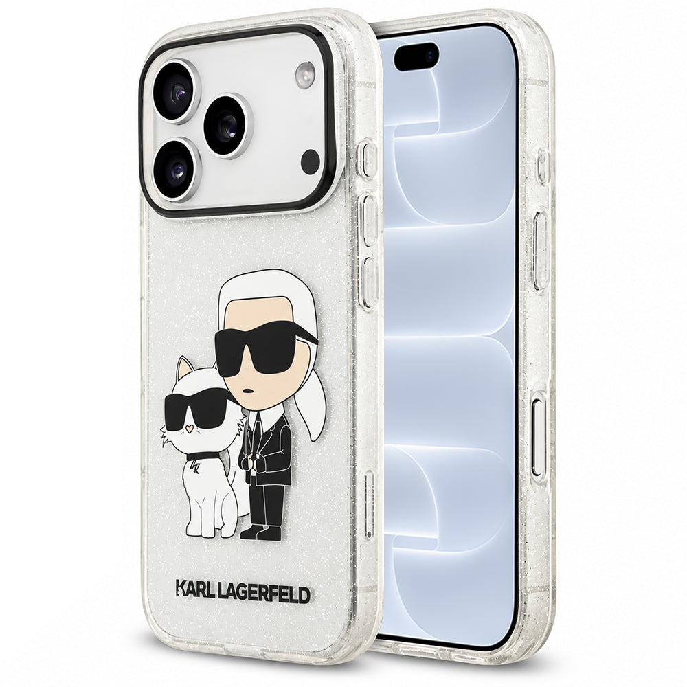 Калъф за Apple iPhone 18 Pro / 17 Pro, Karl Lagerfeld, IML Glitter Karl and Choupette NFT, прозрачен