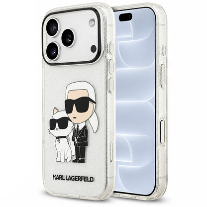 Калъф за Apple iPhone 18 Pro / 17 Pro, Karl Lagerfeld, IML Glitter Karl and Choupette NFT, прозрачен