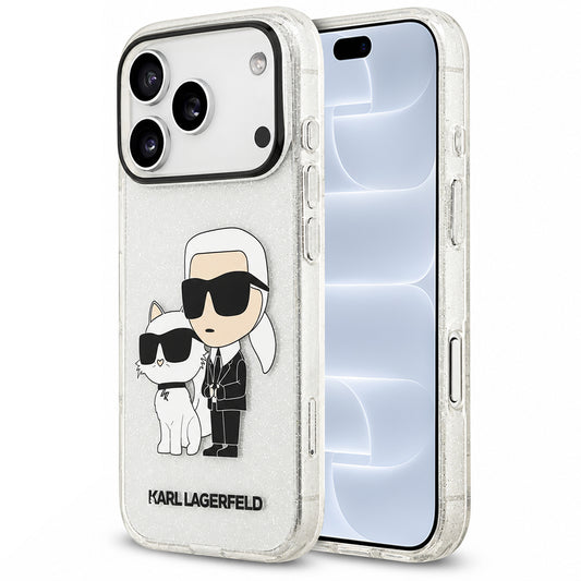 Калъф за Apple iPhone 18 Pro / 17 Pro, Karl Lagerfeld, IML Glitter Karl and Choupette NFT, прозрачен