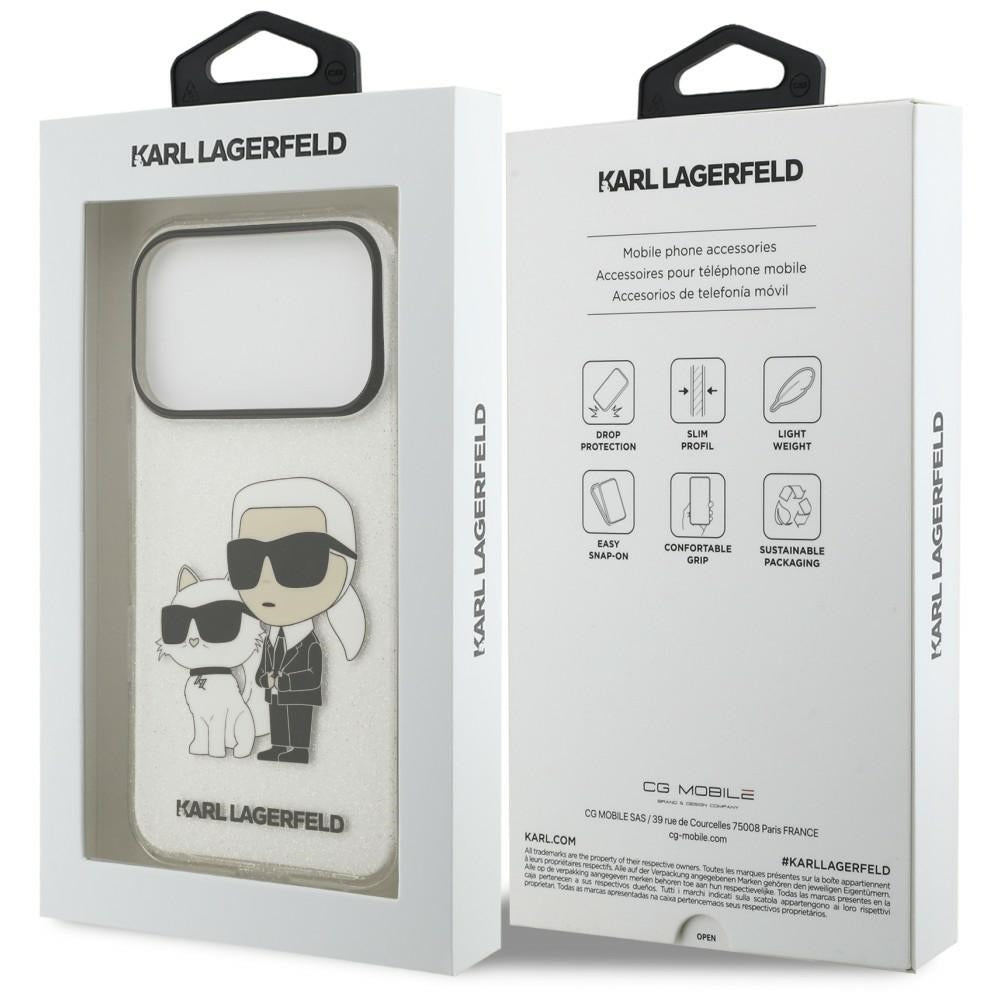 Калъф за Apple iPhone 18 Pro / 17 Pro, Karl Lagerfeld, IML Glitter Karl and Choupette NFT, прозрачен