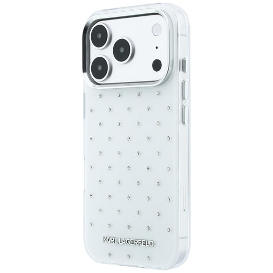 Калъф за Apple iPhone 18 Pro / 17 Pro, Karl Lagerfeld, IML кристали и електроплатинирано лого, бял