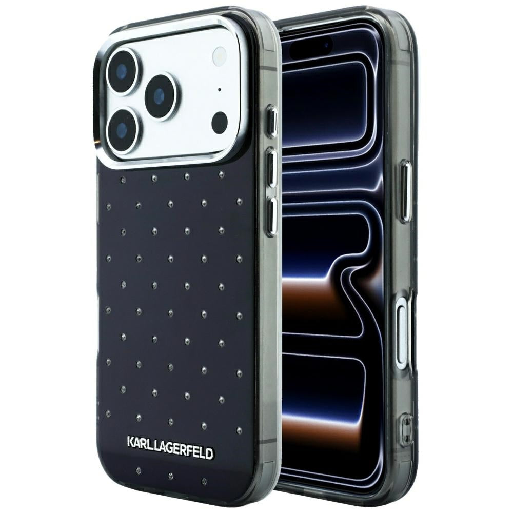 Калъф за Apple iPhone 18 Pro / 17 Pro, Karl Lagerfeld, IML кристали и електроплатинирано лого, черен