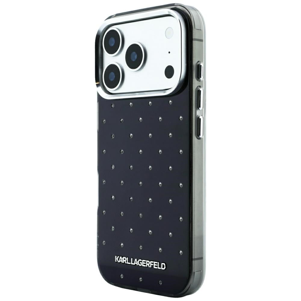 Калъф за Apple iPhone 18 Pro / 17 Pro, Karl Lagerfeld, IML кристали и електроплатинирано лого, черен