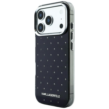 Калъф за Apple iPhone 18 Pro / 17 Pro, Karl Lagerfeld, IML кристали и електроплатинирано лого, черен