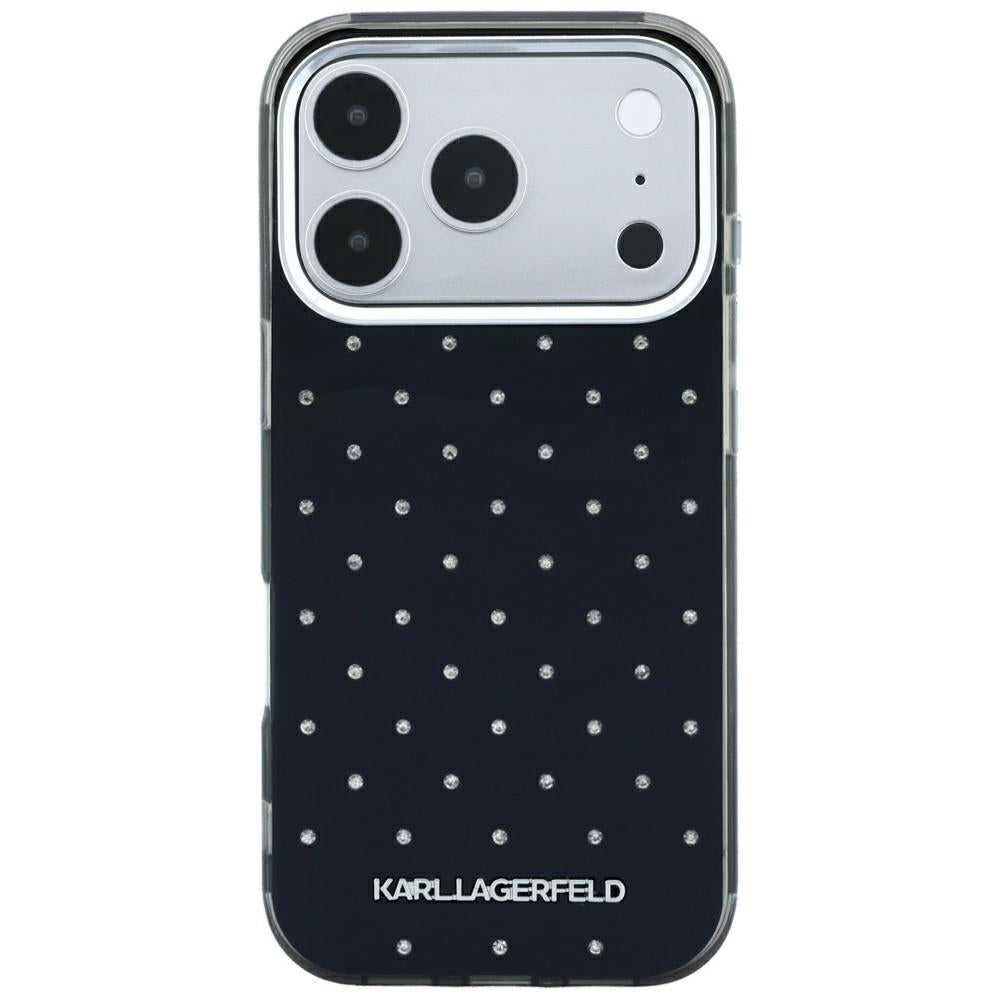 Калъф за Apple iPhone 18 Pro / 17 Pro, Karl Lagerfeld, IML кристали и електроплатинирано лого, черен