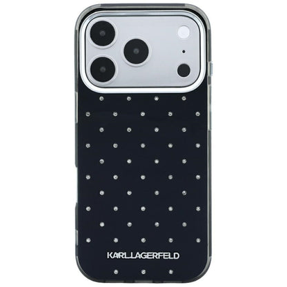 Калъф за Apple iPhone 18 Pro / 17 Pro, Karl Lagerfeld, IML кристали и електроплатинирано лого, черен