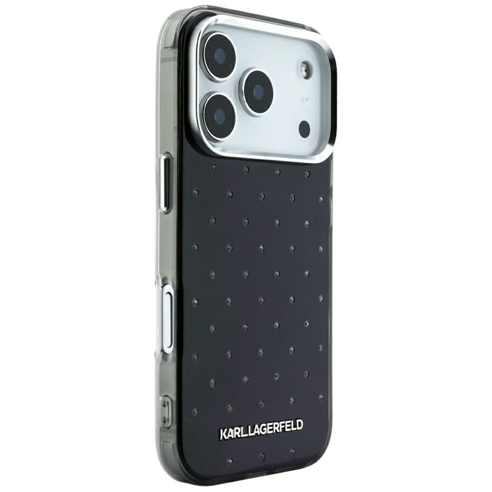 Калъф за Apple iPhone 18 Pro / 17 Pro, Karl Lagerfeld, IML кристали и електроплатинирано лого, черен