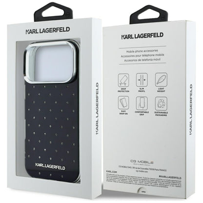 Калъф за Apple iPhone 18 Pro / 17 Pro, Karl Lagerfeld, IML кристали и електроплатинирано лого, черен