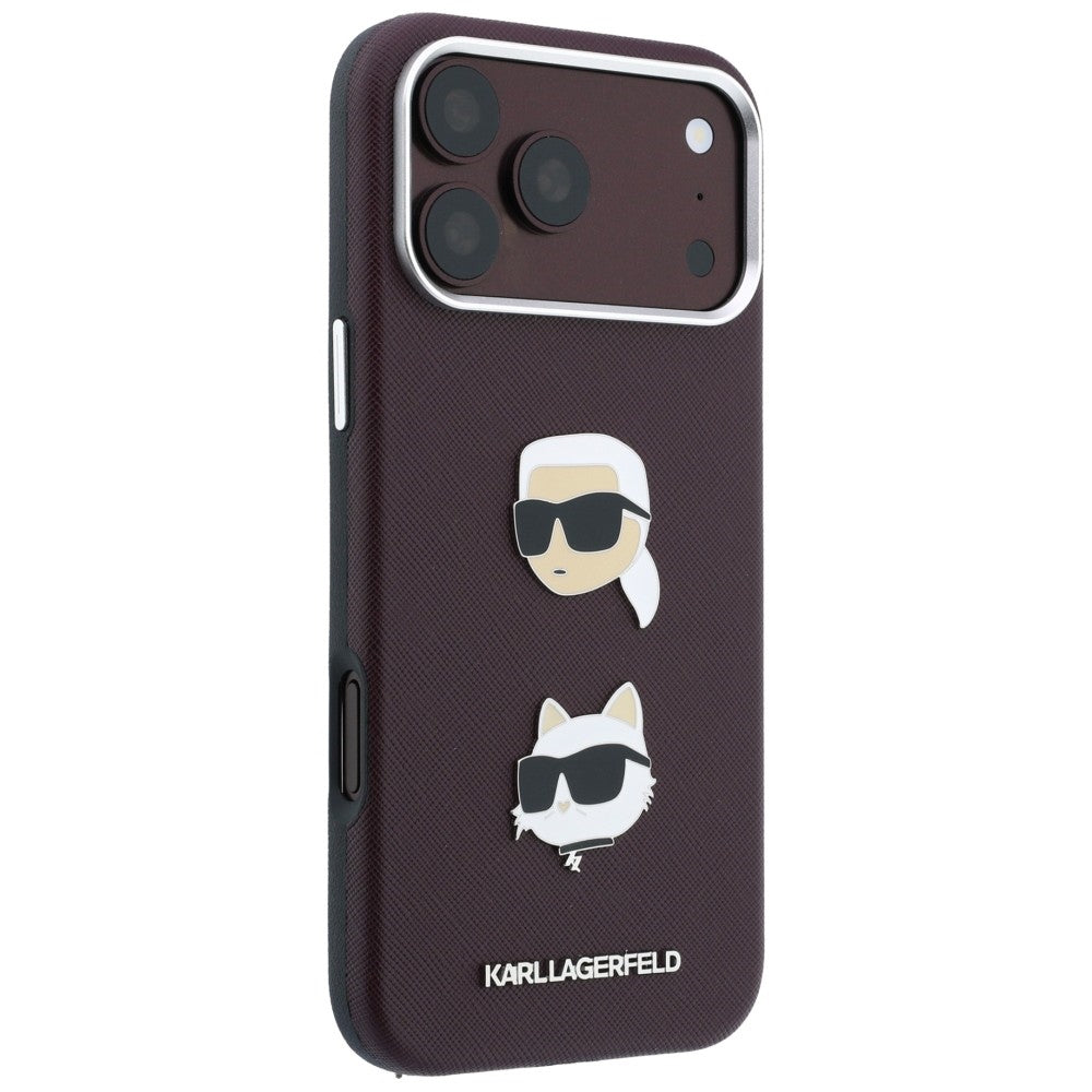 Калъф за Apple iPhone 18 Pro / 17 Pro, Karl Lagerfeld, Saffiano Crossbody Karl & Choupette Head's Pins Logo, бордо